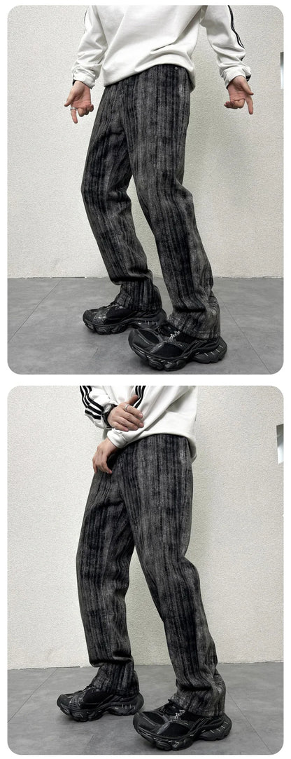 mens streetwear fashion hip hop vibe casual retro tie dyed denim pant jeans cityboy black gray straight jeans trousers unique jeans style 2958