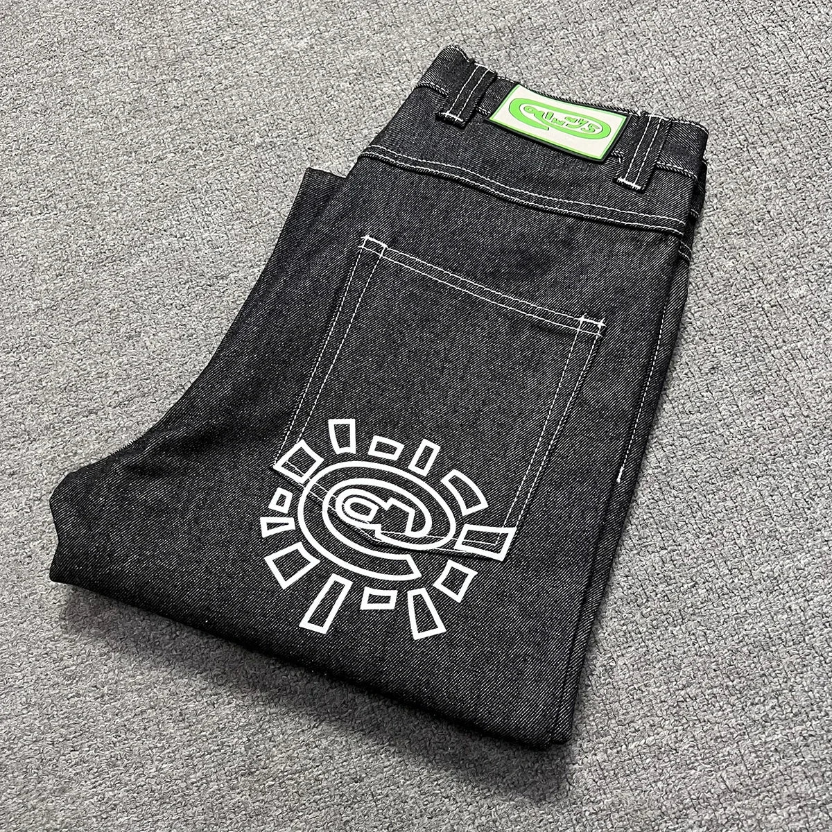 Streetwear Black Logo Print Black Baggy Jeans for Men and Women Straight Casual Loose Denim Trousers Oversized Cargo Pants Street King Limited