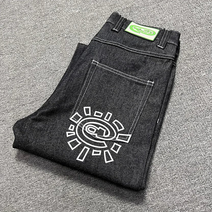 Streetwear Black Logo Print Black Baggy Jeans for Men and Women Straight Casual Loose Denim Trousers Oversized Cargo Pants Street King Limited