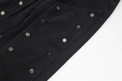 detachable button black washed baggy jeans for men straight harajuku ropa hombre loose denim trousers oversized cargo pants unique cargo style 4639