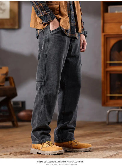 men retro fashion streetwear loose casual plus size straight denim cargo jeans pants man black gray jeans trousers unique cargo style 1846