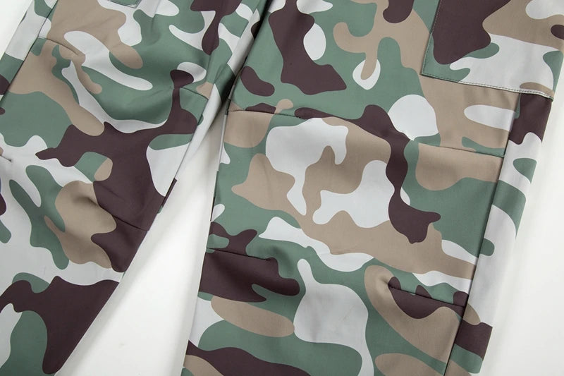 Street Wear Functional Camouflage Cargo Trousers Men Waterproof Pockets Pleated Zip Up Tapered Pants Nylon Belt Men's Clothes Street King Limited