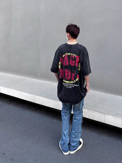 Cotton American Street Letter Rupture Printed T shirt Fashion Personalized Men and Women Hip Hop Loose oversized T shirt Top Street King Limited