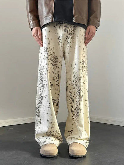 summer leopard print jeans for men and women american street trend retro micro horn loose hip hop straight leg casual pants y2k stacked flare jeans