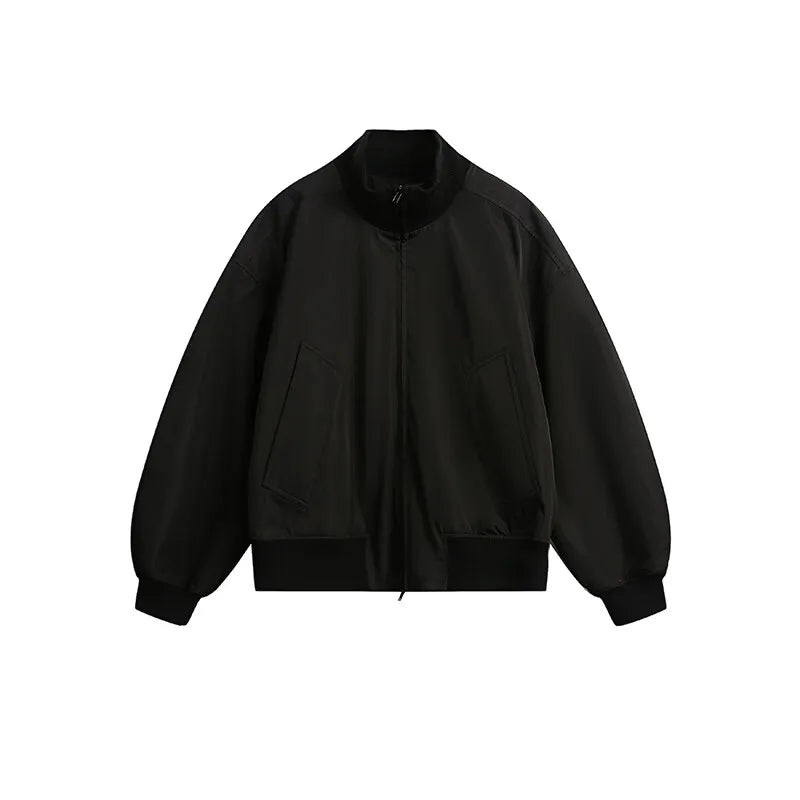 short design stand collar bomber jacket men korean streetwear fashion loose casual vintage bomber jacket coat cityboy outerwear unique shorts style 552