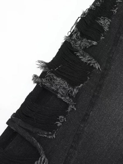 mens hip hop washed denim shorts broken hole folds burr edge street punk cowboy middle pants pockets bomber quarter pants y2k unique jeans style 4376