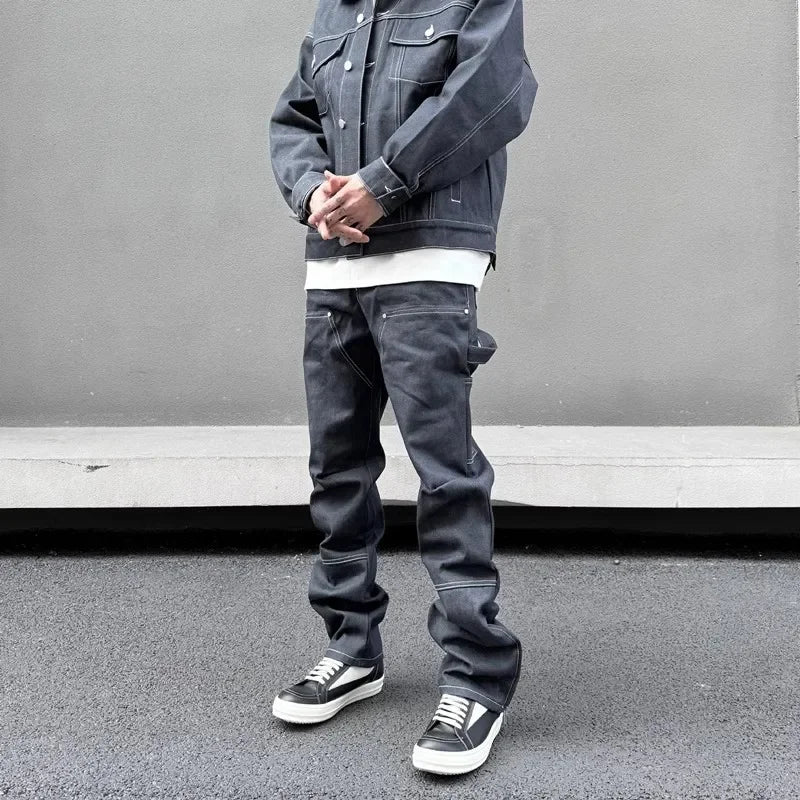 retro ankle zipper original casual logging pants mens straight streetwear baggy loose jeans cargos oversized denim trousers combat utility trousers