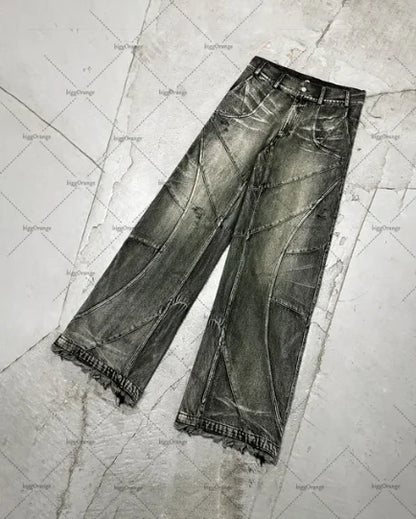 2023 street retro raw edge high waist skinny jeans mens y2k fashion casual loose versatile distressed wide leg jeans womens unique jeans style 1580