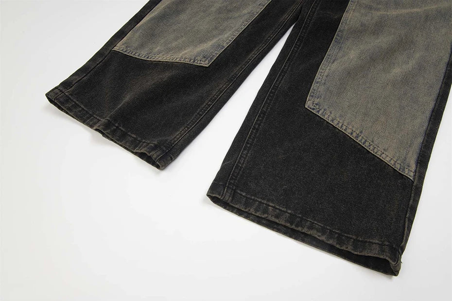 vintage black mens jeans patchwork hip hop baggy jeans man streetwear harajuku loose straight denim pants unique jeans style 4203