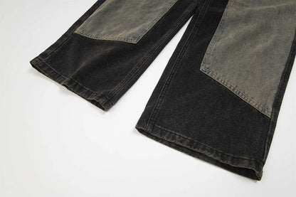 vintage black mens jeans patchwork hip hop baggy jeans man streetwear harajuku loose straight denim pants unique jeans style 4203