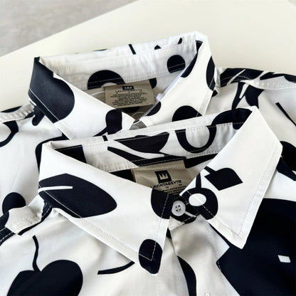 24ss New Retro Vintage Digital direct spray cherry print High-Street Casual long sleeved shirt Street King Limited