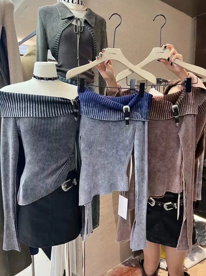 Woman Sweater Y2k Fashion Retro Gradient Swoosh Sexy Hottie Netflix Tops Women Slim Peplum Design Knit Sweater Tops Goth Jumper Street King Limited