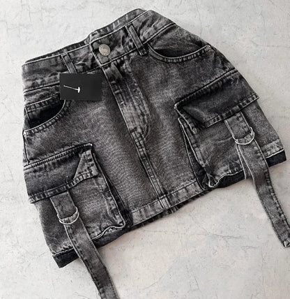 Harajuku Vintage Gothic Y2K New Fashion Skirt Women Sexy Hot Girl High Waist Slim Mini Skirt Multi Pocket Denim Skirt StreetWear Street King Limited