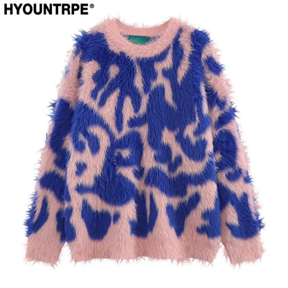 Irregular Contrast Color Knitted Sweater Unisex Harajuku Sweater Casual Warm Furry Pullover Streetwear Sweaters Jumpers Knitwear Street King Limited
