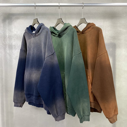 Autumn and Winter Washing Spray Dyeing Baggy Hoodies Distressed Hip Hop Gradient Men's and Women's Oversize Hooded Sweatshirts Street King Limited