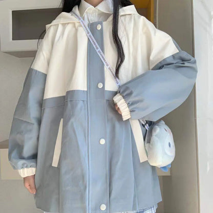 s 3xl basic jackets women patchwork design all match preppy style casual outerwear with hat daily harajuku streetwear clothing unique default style 4625