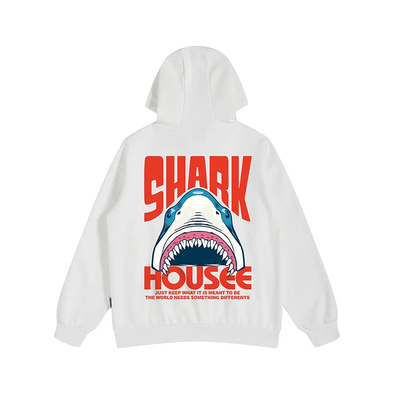 New in Anime Shark Graphic Printed Hooded Sweatshirts Men Hip Hop Fashion Pullover Hoodies Y2K Streetwear Loose Fleece Hoody Street King Limited