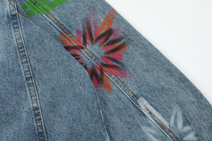 men harajuku graffiti denim jacket and coat fashion hip hop long sleeve jean patchwork outerwear casual streetwear jeans jackets unique jeans style 3723