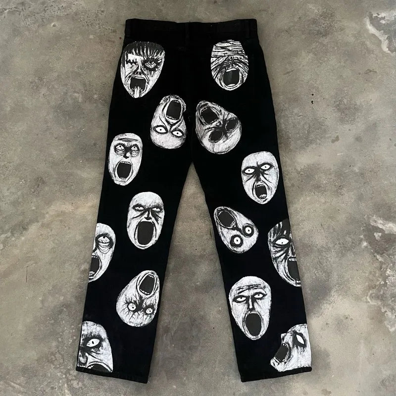 y2k harajuku trendy brand retro dark style oversized jeans men street hip hop fashion high waisted floor length pants women vintage washed jeans