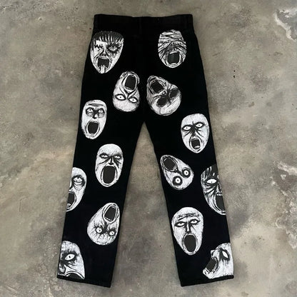 y2k harajuku trendy brand retro dark style oversized jeans men street hip hop fashion high waisted floor length pants women vintage washed jeans
