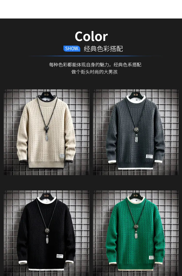Brand Clothing Men's Loose Pullover Male Slim Fit Fashion Knitted Sweater Man  Thick Warm Pull Homme Retro Stripe Sweaters 4XL Street King Limited