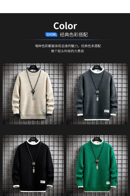 Brand Clothing Men's Loose Pullover Male Slim Fit Fashion Knitted Sweater Man  Thick Warm Pull Homme Retro Stripe Sweaters 4XL Street King Limited