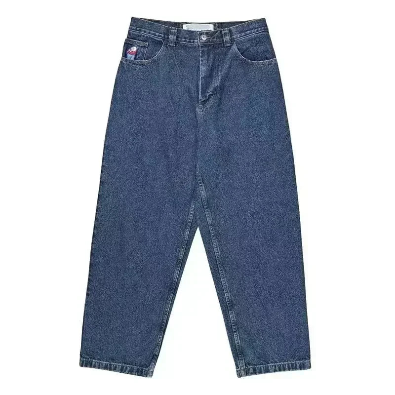 hip hop streetwear big boy jeans y2k embroidery pattern retro blue baggy jeans pants men women fashion pants clothing unique jeans style 1354