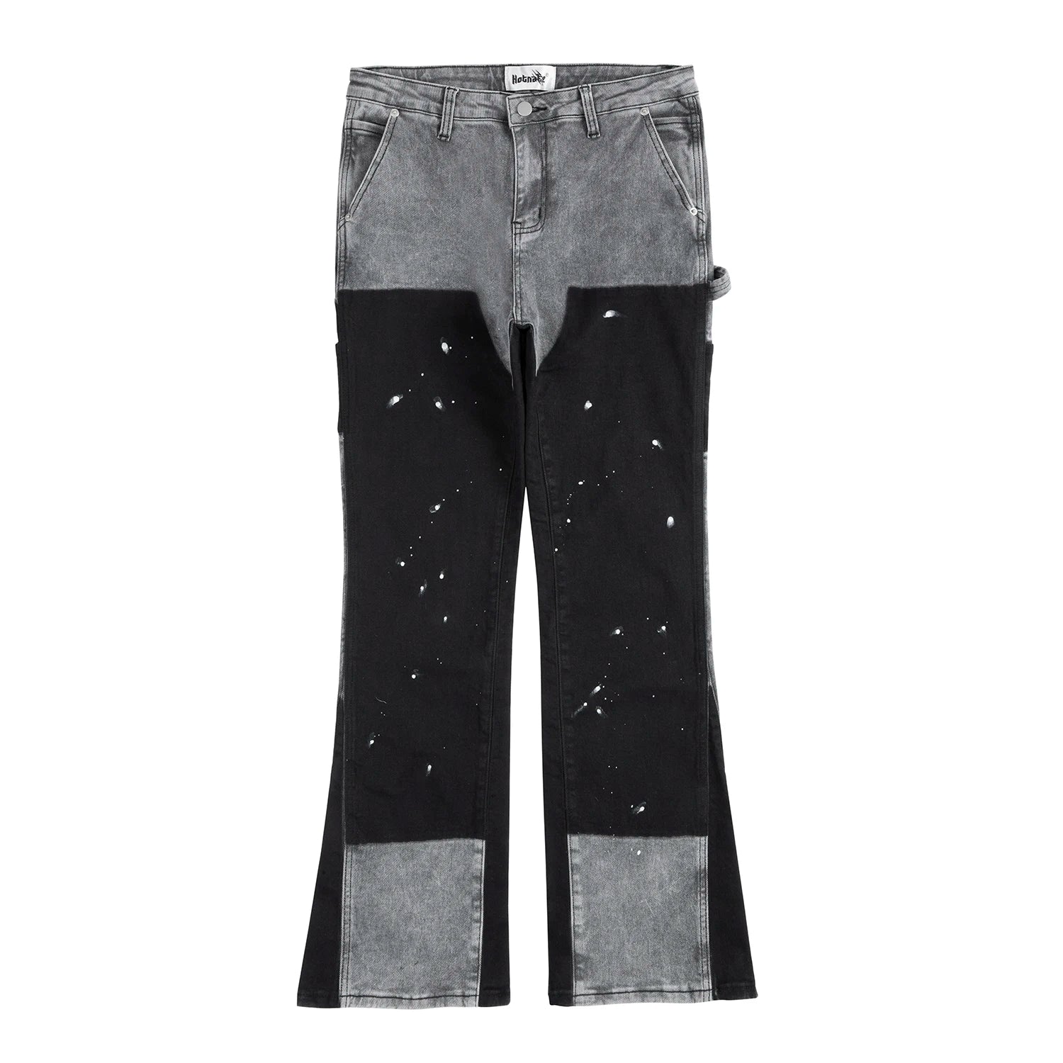 y2k spliced speckled ink patchwork baggy micro flare jeans pants for men streetwear pantalones hombre casual oversized cargos multi-pocket cargos