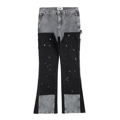 y2k spliced speckled ink patchwork baggy micro flare jeans pants for men streetwear pantalones hombre casual oversized cargos multi-pocket cargos