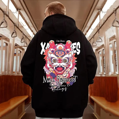New Lion Dance Graphic Hoodies For Men Y2K Streetwear Fleece Hooded Sweatshirts Hip Hop Fashion Oversized Pullover Hoody Clothes Street King Limited