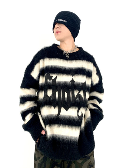 Hip Hop Striped Oversized Sweater Mens Autumn Winter Punk O-neck Long Sleeve Pullover Streetwear Casual Loose Sweaters Clothing Street King Limited