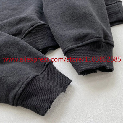 2024 Autumn/Winter High Street Basic Vintage Damaged Hole Loose Hoodie Hoodie Hoodie Hoodie Jacket Long Sleeve Heavy Weight Street King Limited
