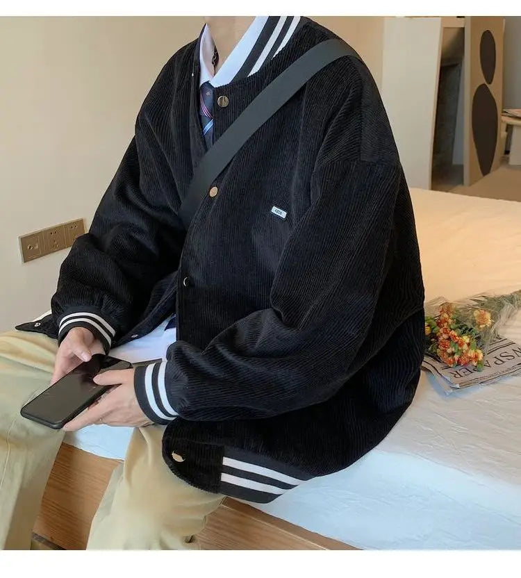corduroy baseball jacket mens spring ins fashion brand sports all match jacket spring and autumn korean style trendy jacket top unique default style 4860