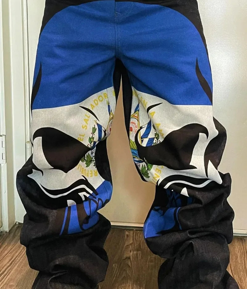 y2k harajuku high street fashion brand fashion washed jeans street hip hop high waist animation printed oversized wide leg pants unique jeans style 3217