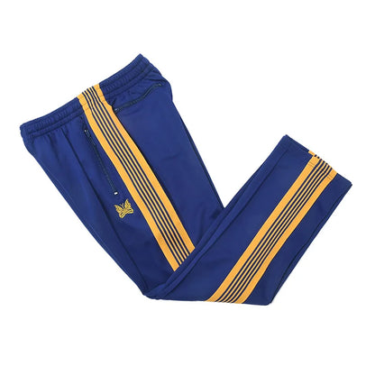 blue pattern embroidery casual motion pants men woman fashion street side edge weaving straight cylinder trousers unique default style 4525