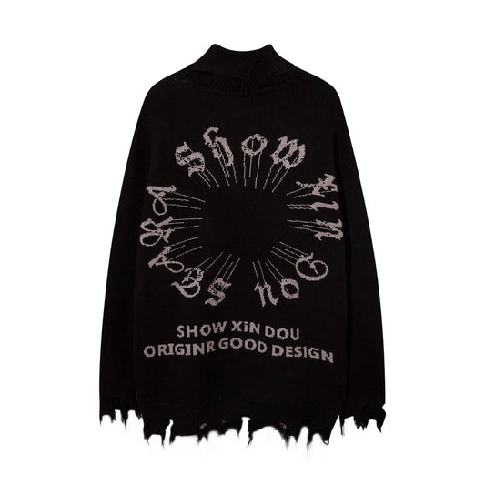 Half High Collar Goth Women Men Sweaters Oversized Long Sleeve Knitted Pullovers Y2k Men Ripped Sweater Harajuku Streetwear Tops Street King Limited