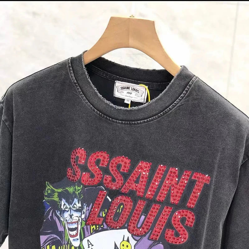 2024ss Saint Louis T-shirts Men Woman Good Quality Cotton Loose Wash White Nightmare Debris Printing Top Tees Street King Limited