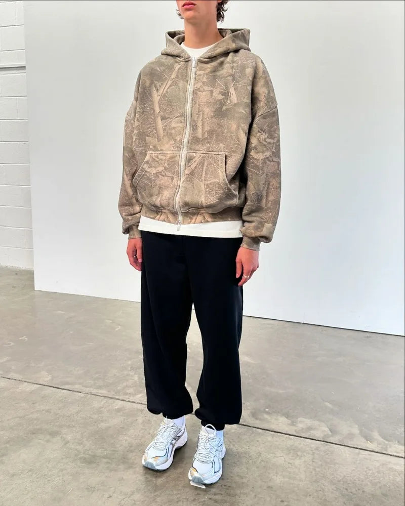 American High Street Fashion Casual Hoodie Men Y2k Harajuku Retro Solid Color Zipper Sweatshirt Loose Oversized Coat Women Street King Limited