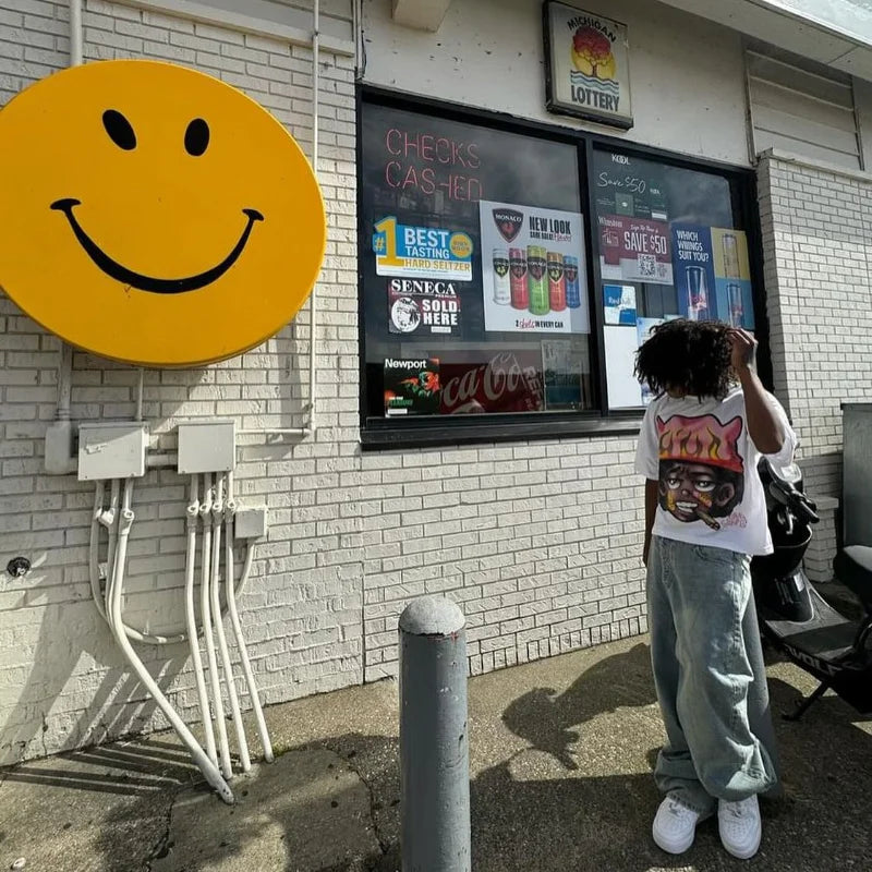 American Trendy Gothic Anime cartoon avatar Print Oversized T-Shirt Y2K Loose Harajuku Versatile hip hop Short Sleeve Tops tees Street King Limited