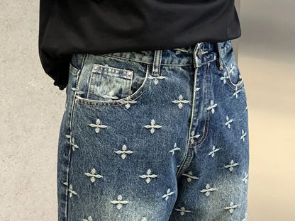 autumn winter new trendy brand jacquard jeans men high street hiphop casual fashion loose denim jeans pants boyfriend trousers unique jeans style 2836
