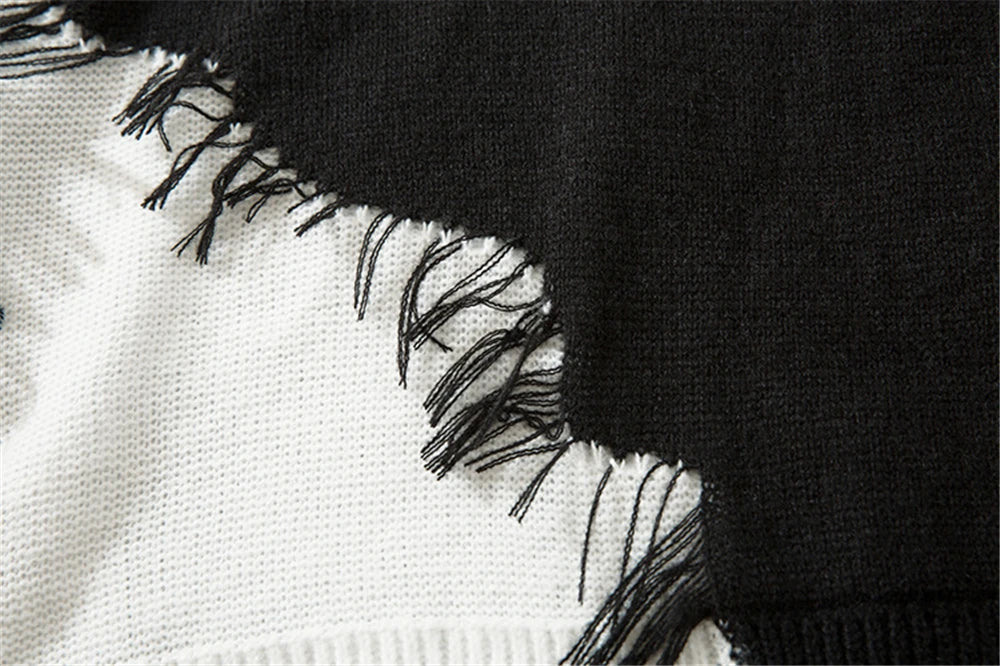 Men Ripped Sweater 2023 Distressed Vintage Graphic Streetwear Hip Hop Knitted Pullover Retro Sweater Loose Knitwear Hipster Street King Limited