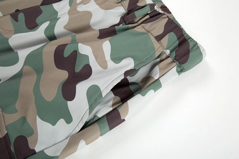 Street Wear Functional Camouflage Cargo Trousers Men Waterproof Pockets Pleated Zip Up Tapered Pants Nylon Belt Men's Clothes Street King Limited