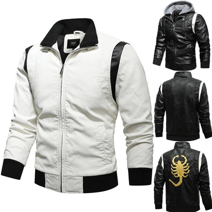 Autumn Winter Bomber Leather Jacket Men Scorpion Embroidery Hooded Jacket PU Leather Motorcycle Mens Ryan Gosling Drive Jacket Street King Limited