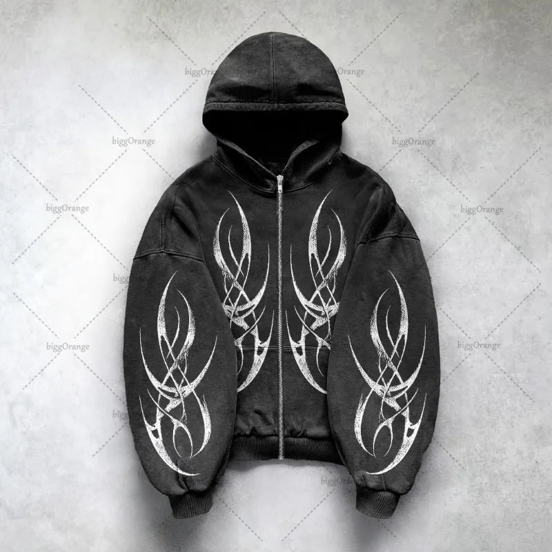 Gothic Punk Graphic Print Oversized Sweatshirt High Street Harajuku Y2K Streetwear Jacket Men Hip Hop Retro Casual Zipper Hoodie Street King Limited