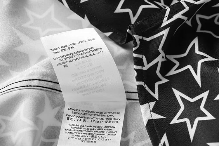 New 2022 Men 3D luxurious Classic Black White Star Print Fashion Silk Casual Shirts Shirt high Pocket Long-sleeves S 2XL #D276 Street King Limited