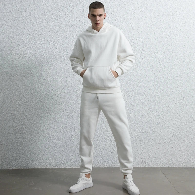 rainbowtouches quality pure cotton 2 piece couple hoodie solid color hip hop casual sportswear pullover mens pants plush urban fashion pants