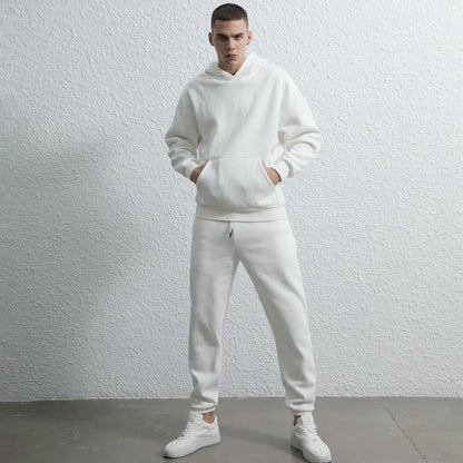 rainbowtouches quality pure cotton 2 piece couple hoodie solid color hip hop casual sportswear pullover mens pants plush urban fashion pants