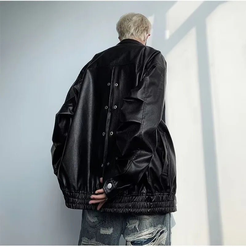 retro motorcycle pu leather jacket mens high street punk zipper decoration loose coats unisex hip hop fashion outwear spring unique default style 2052