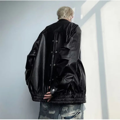 retro motorcycle pu leather jacket mens high street punk zipper decoration loose coats unisex hip hop fashion outwear spring unique default style 2052