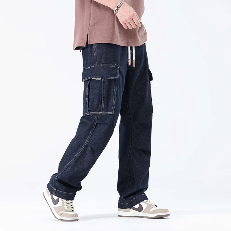 men autumn summer streetwear fashion plus size loose casual straight cargo jeans pant campus boy jeans trousers utility cargo pants